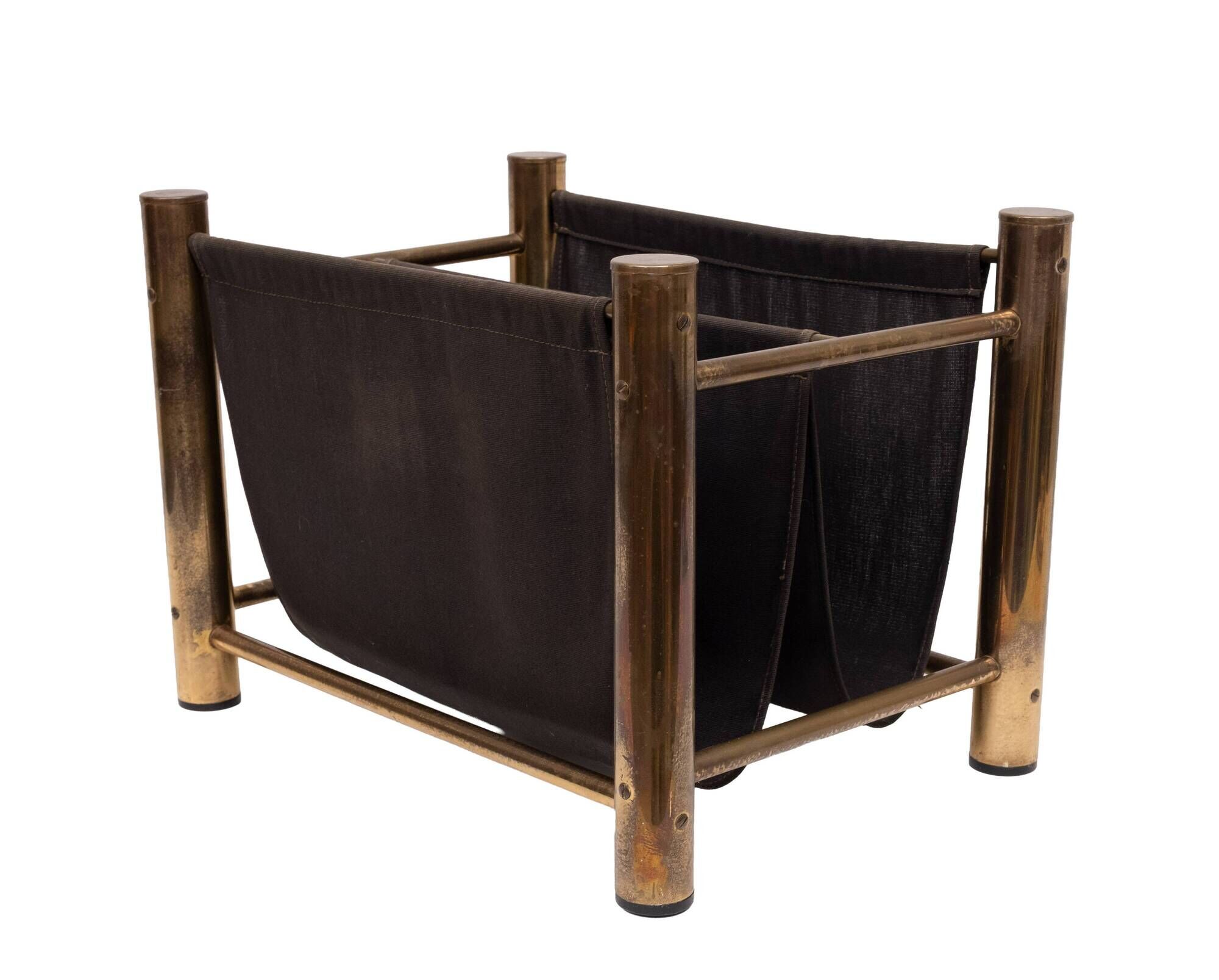Vintage Brass and Canvas Magazine holder 1970s France