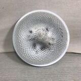 Old ceiling light molded glass vintage white metal support