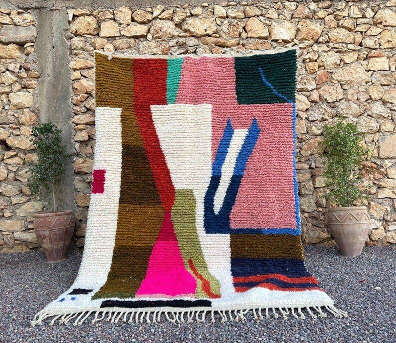 Authentic handmade rug with colourful patterns, size 150/250 cm.