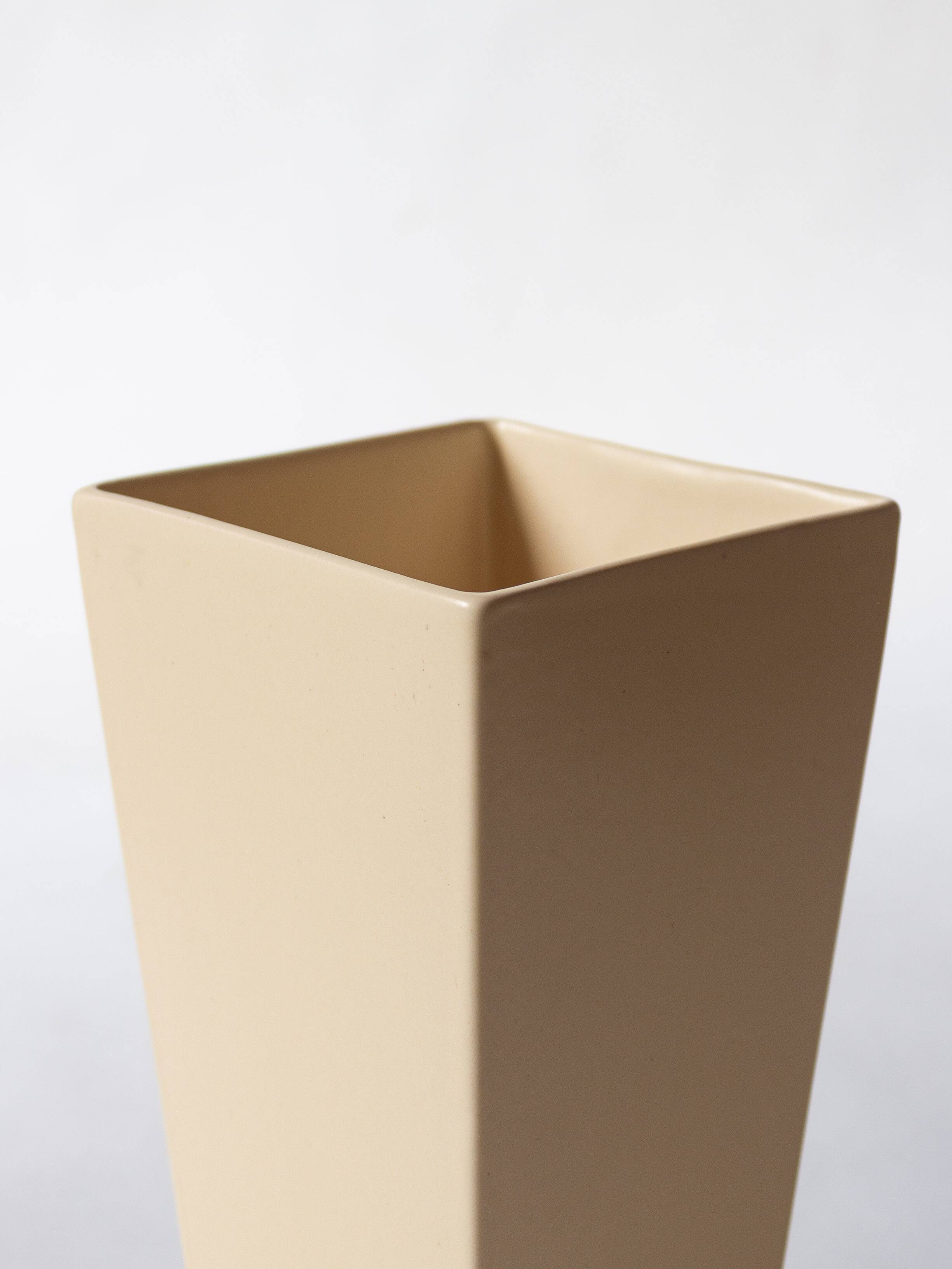 Ceramic cubic vase on wooden ball feet, Netherlands, 1990s