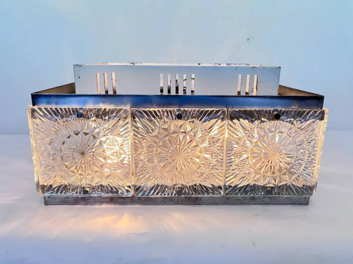 Rare glass flush mount by Kamenicky Senov, 1970s / Czechoslovakia