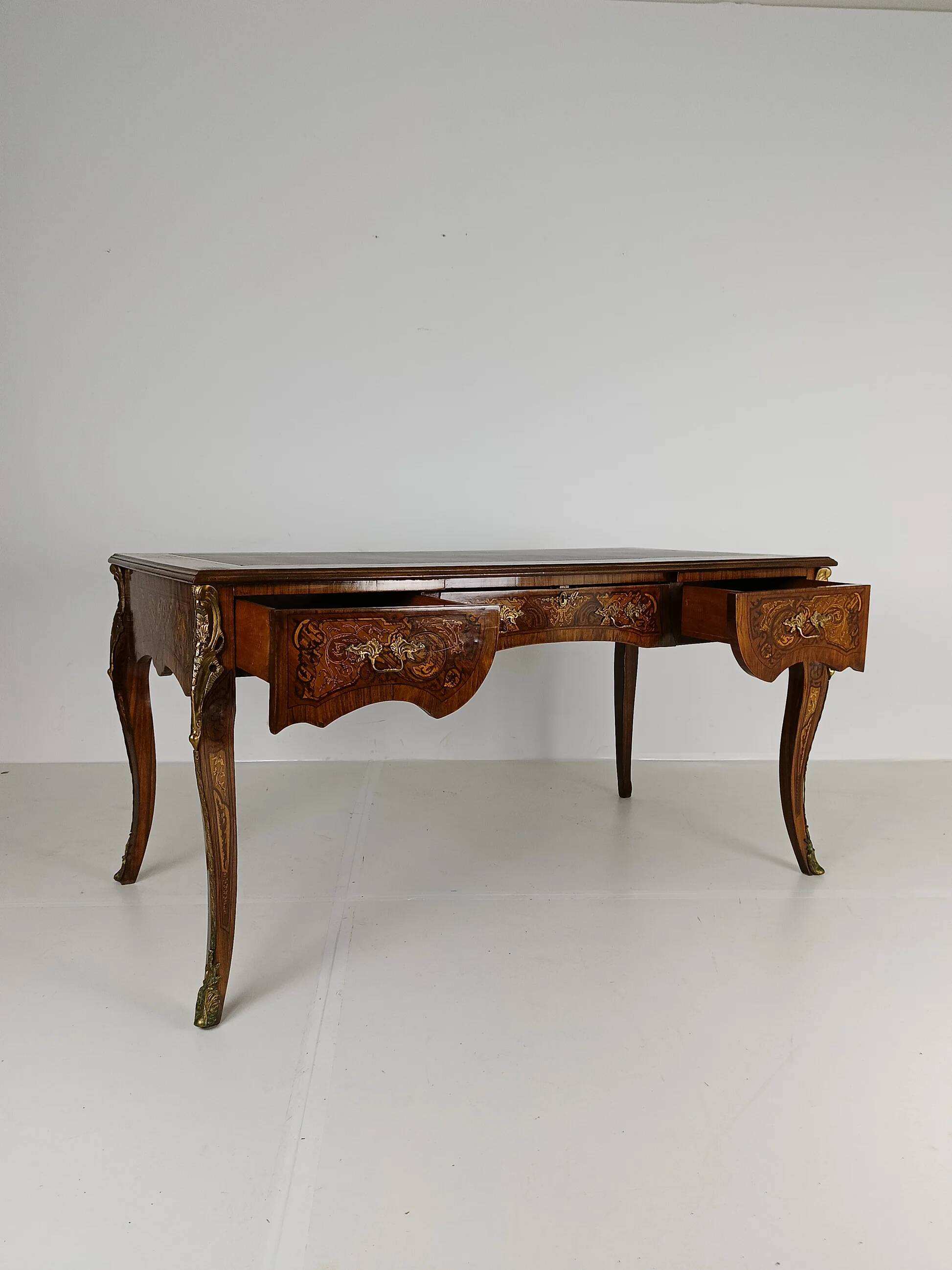 Louis XV style double-sided mahogany and rosewood flat desk