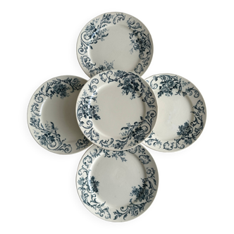 Lot de 5 assiettes plates en faïence vintage