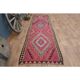 Tapis couloir vintage turc fait main en laine et coton rose des années 1970 104x358