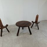 Spanish brutalist stool set, 1950s