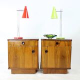 Mid Century Bedside Tables In Oak And Walnut Veneer, Czechoslovakia, 1950s,