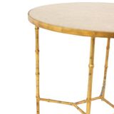 Golden metal side table with a grey marble top, 20th century.