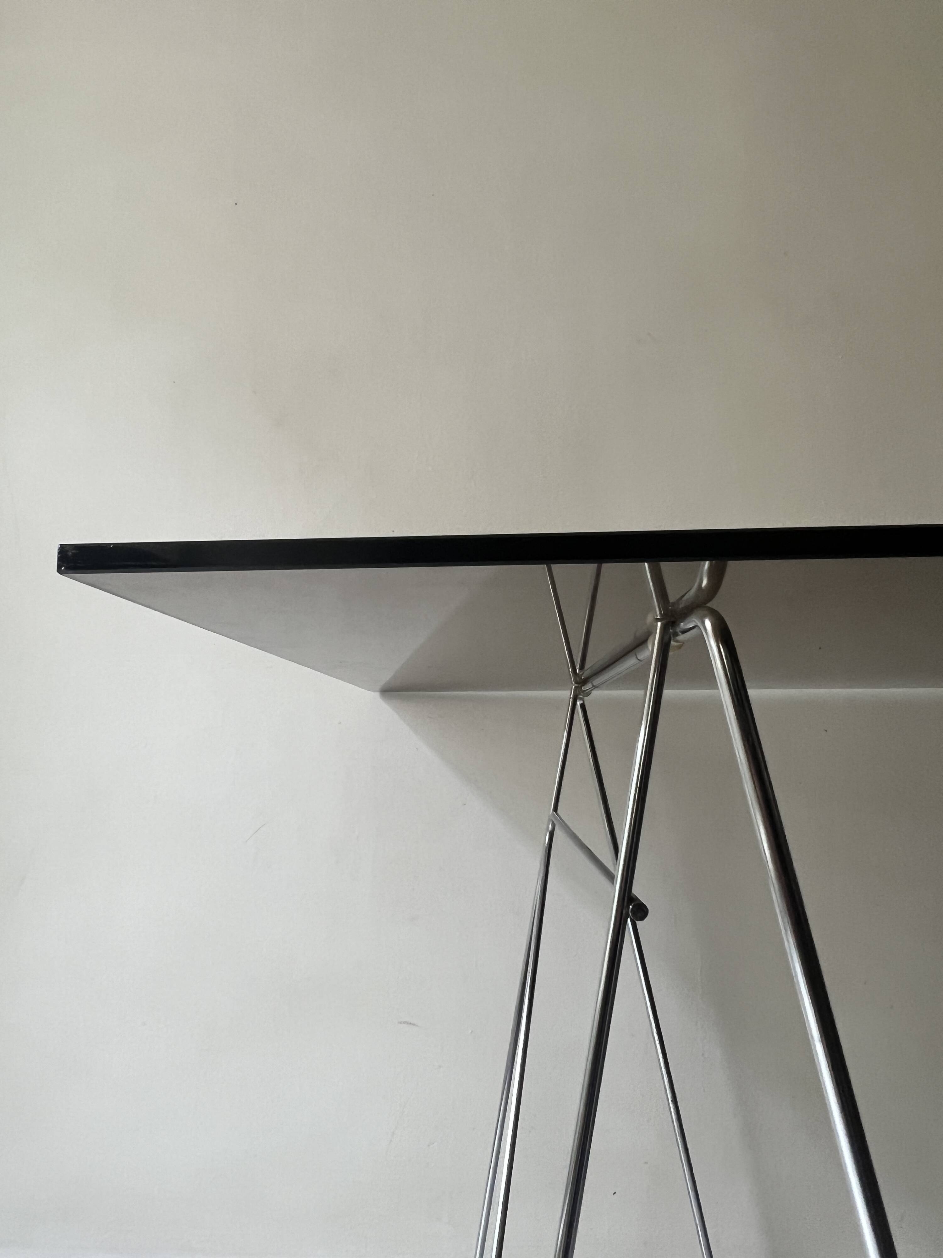 Large wire desk in smoked glass and chromed metal, Sauze 1970