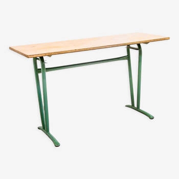 Vintage desk with wooden top and green metal base