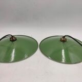 Pair of enamelled metal pendant lights