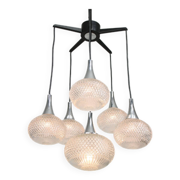 Lustre Vintage en Cristal et Chrome, Italie, 70s