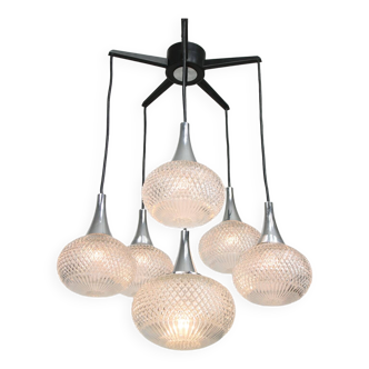 Lustre Vintage en Cristal et Chrome, Italie, 70s