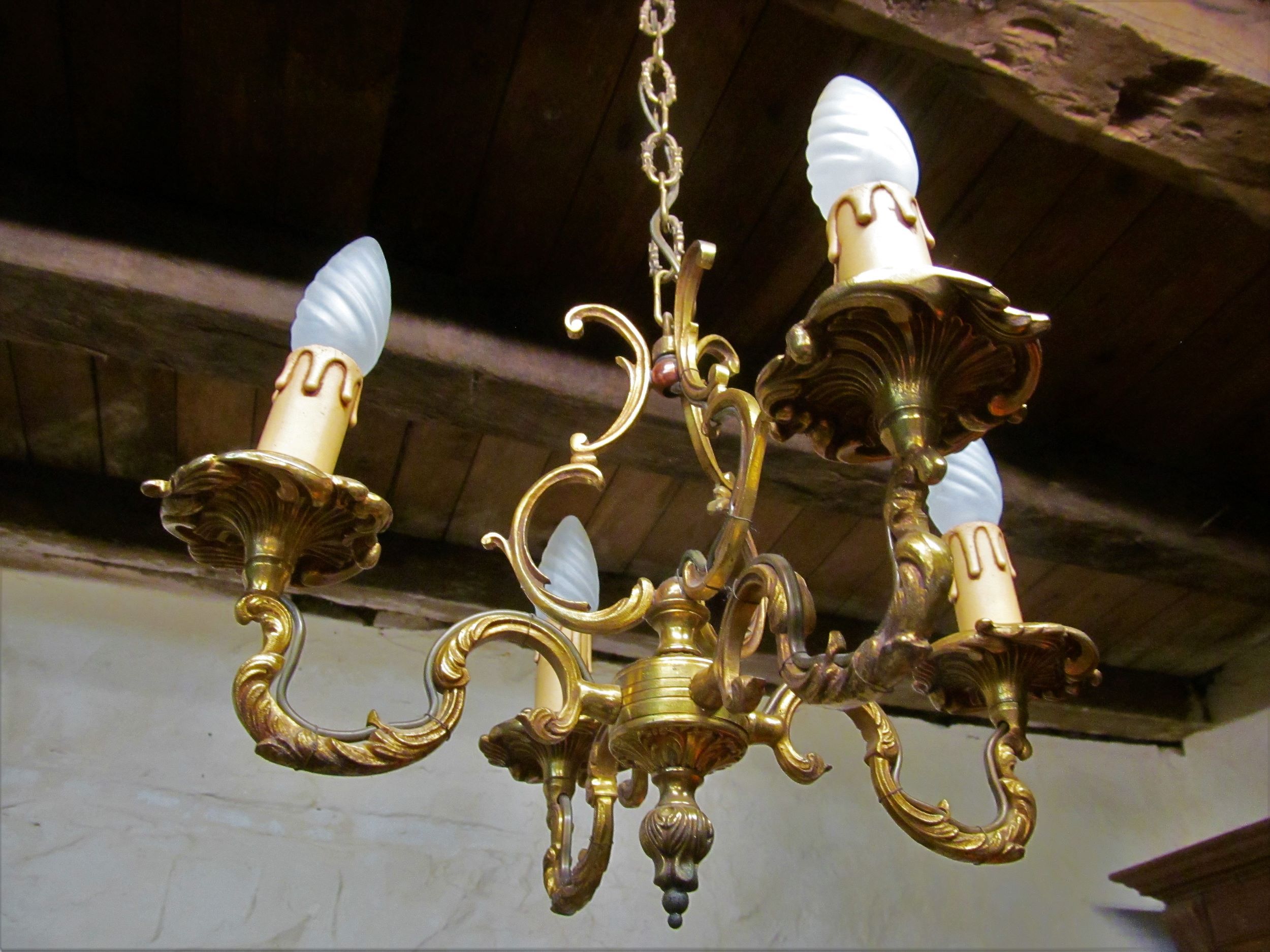 French vintage 4 branch bronze birdcage chandelier 5 arm ceiling fixture light chandelier FAL mfg