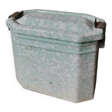 Vintage blue and white speckled enamelled metal lunch box