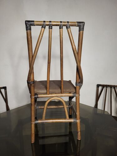4 chaises bois façon bambou vintage années 70