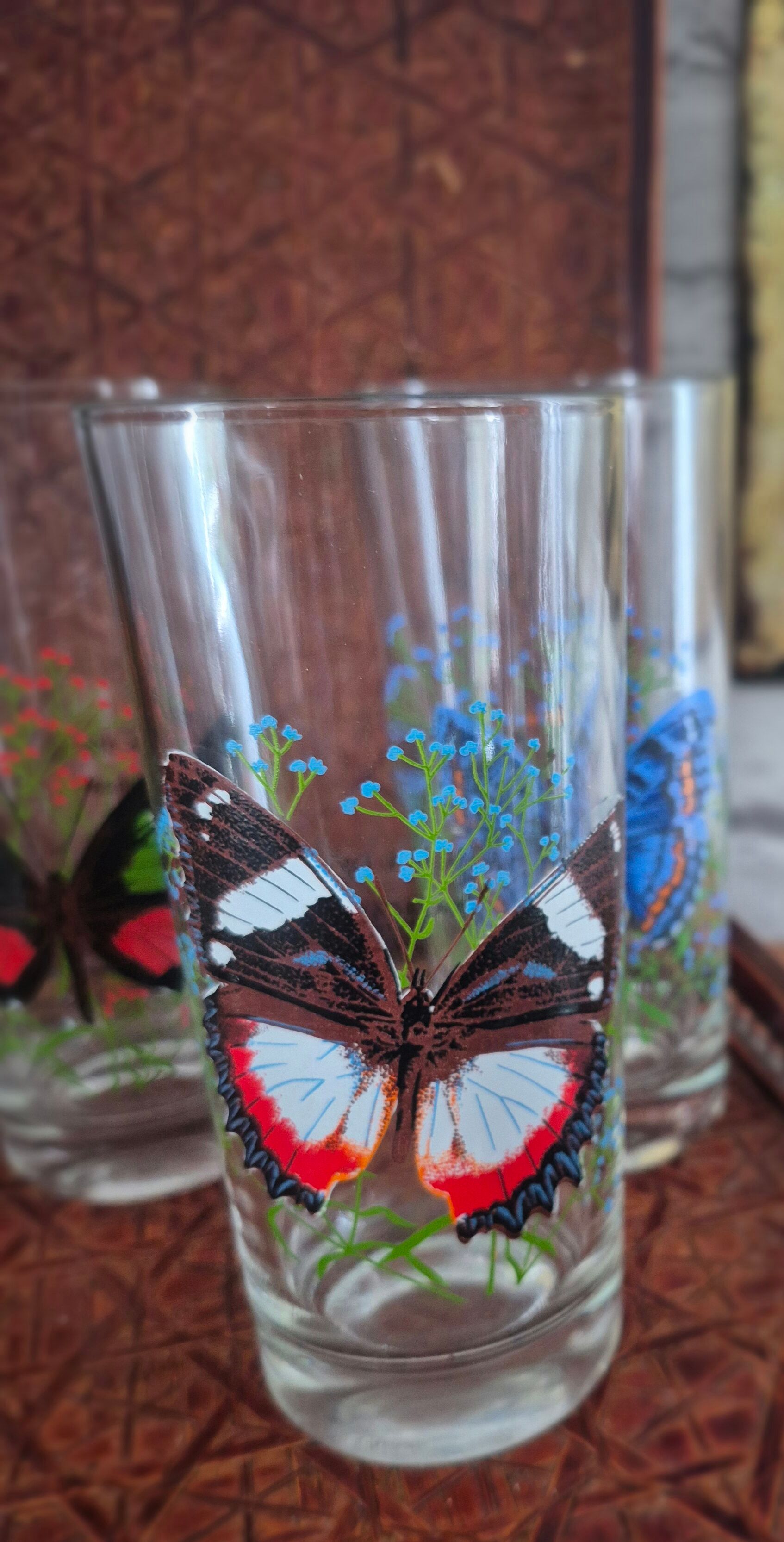 Set of 10 butterfly glasses from the Reims glassworks, vintage.