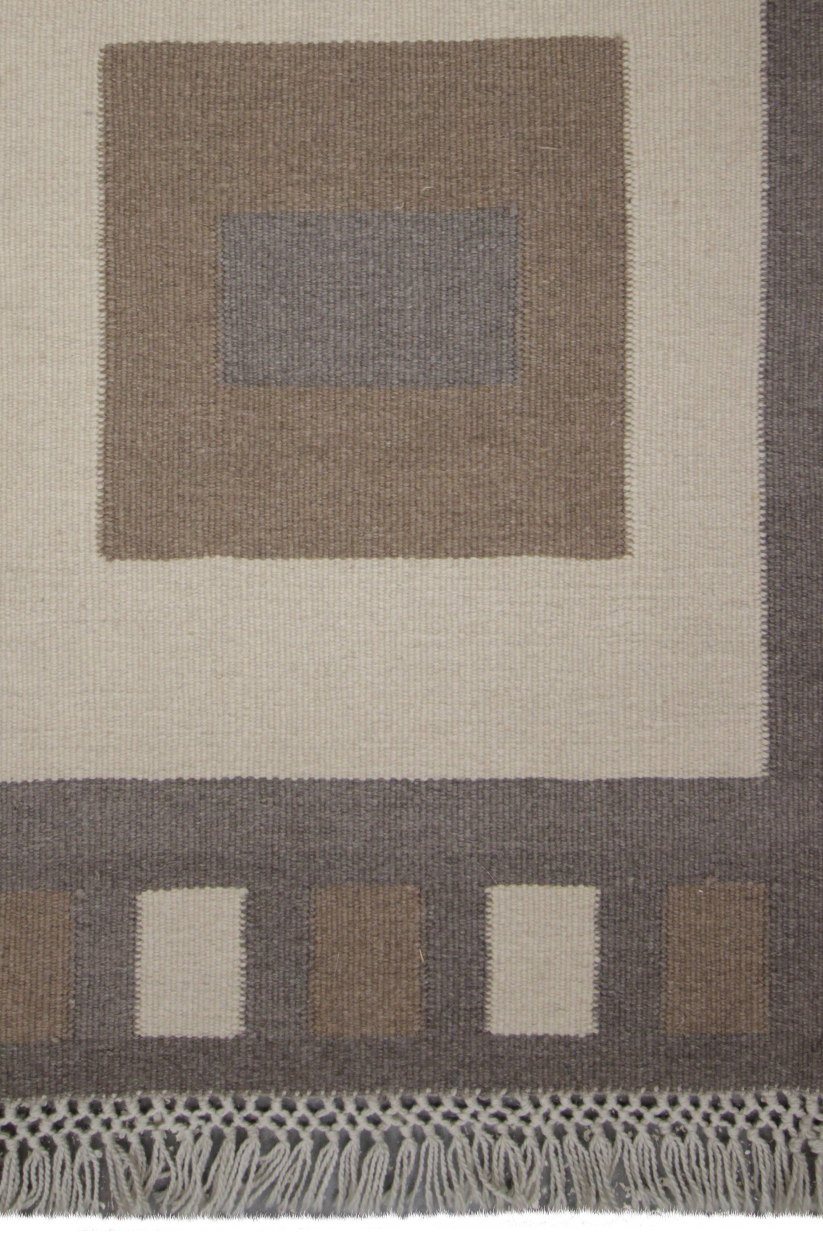 Handwoven Wool Door Mat Modern Brown Cream Rug- 61x91cm