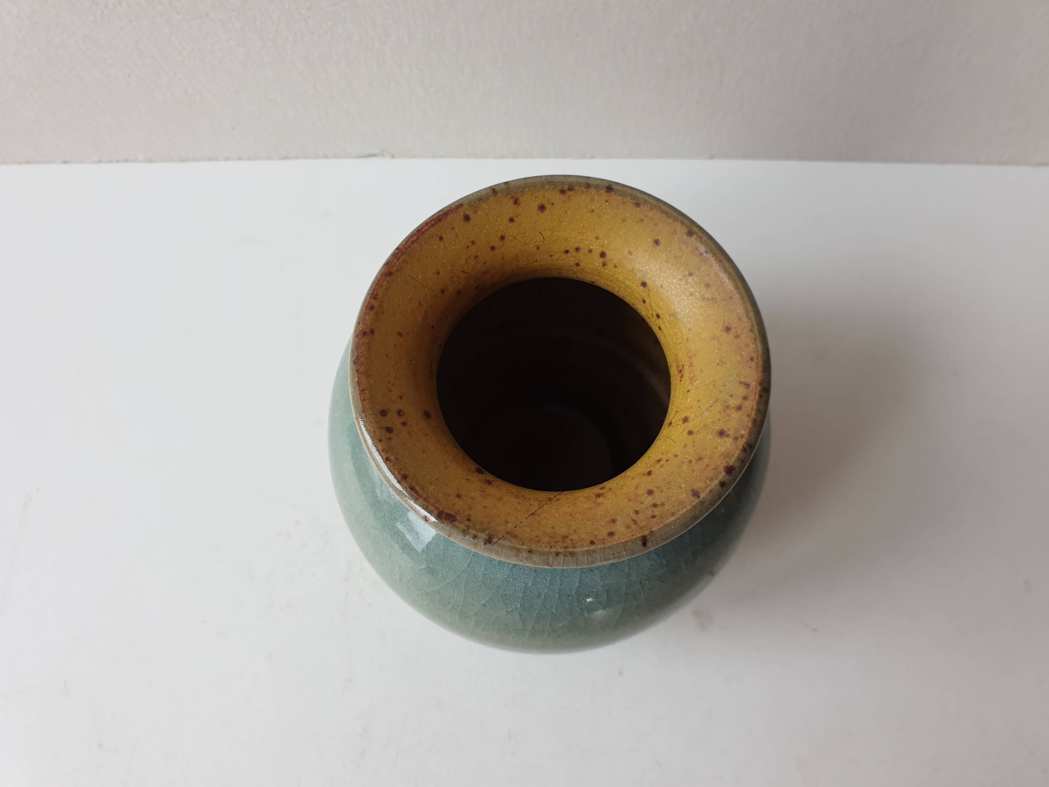 Small glazed ceramic ball vase Signed Alésia