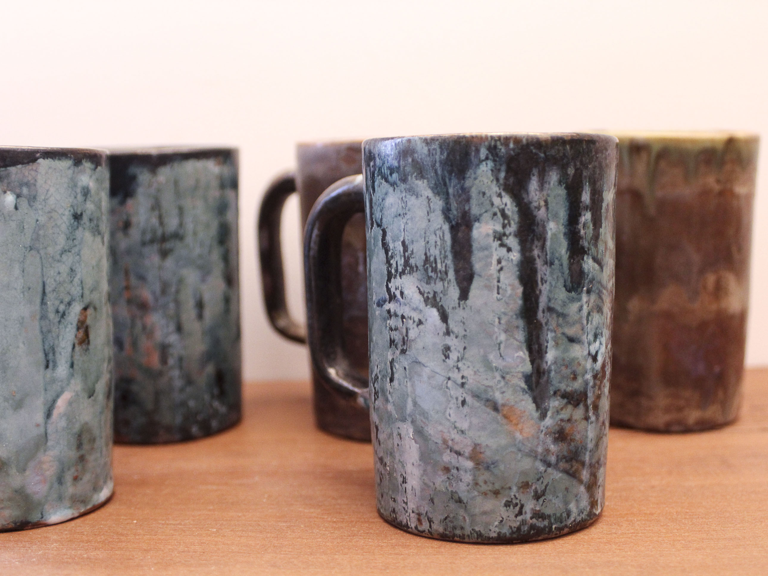 6 glass enamelled ceramic cups by Henry Simon