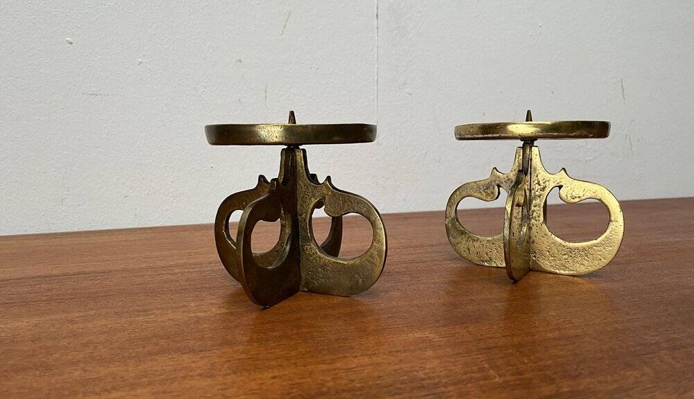 Vintage brutalist metal candle holders, 1970s, set of 2