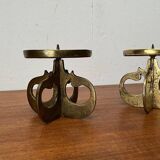 Vintage brutalist metal candle holders, 1970s, set of 2