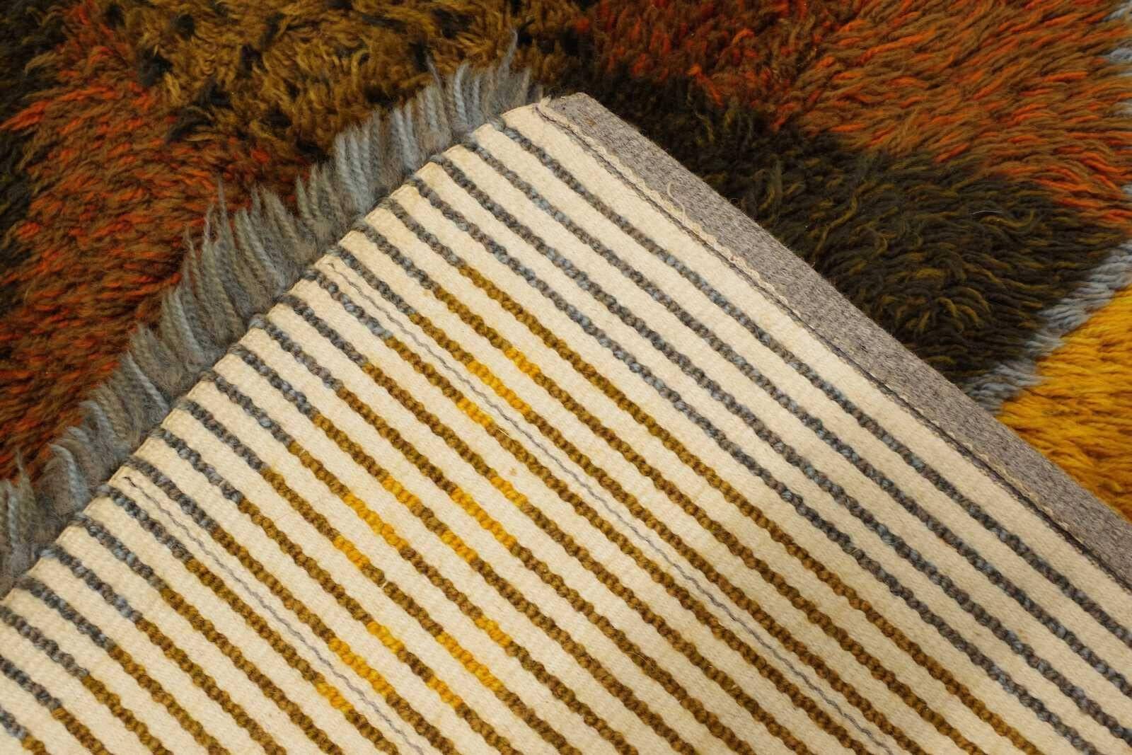 Mid-Century Modern Swedish Rya Rug in Grey, Orange, and Brown, 1960s