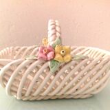 Empty pocket basket in woven white ceramic / vintage 60s-70s