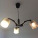 Scandinavian chandelier 60s in teak and molded glass