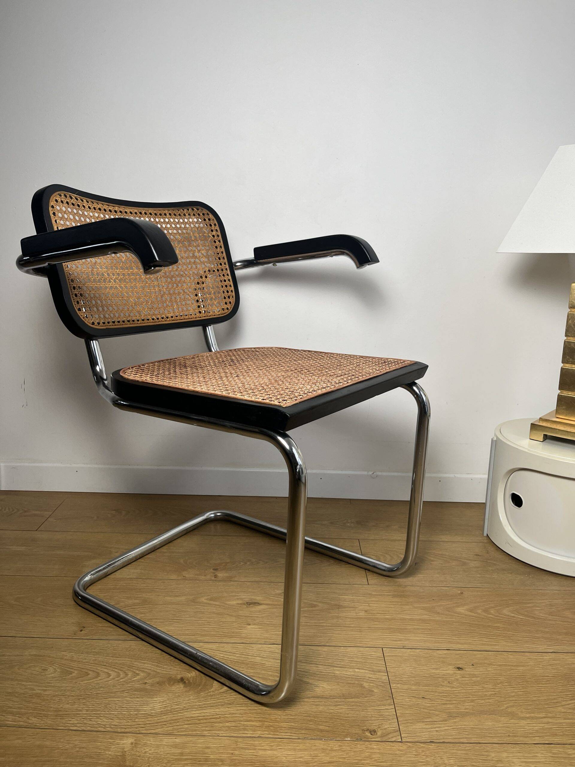 CESCA B64 black armchair in cane after Marcel Breuer Made In Italy