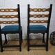 Pair of brutalist wooden chairs revamped in black, duck green fabric seat