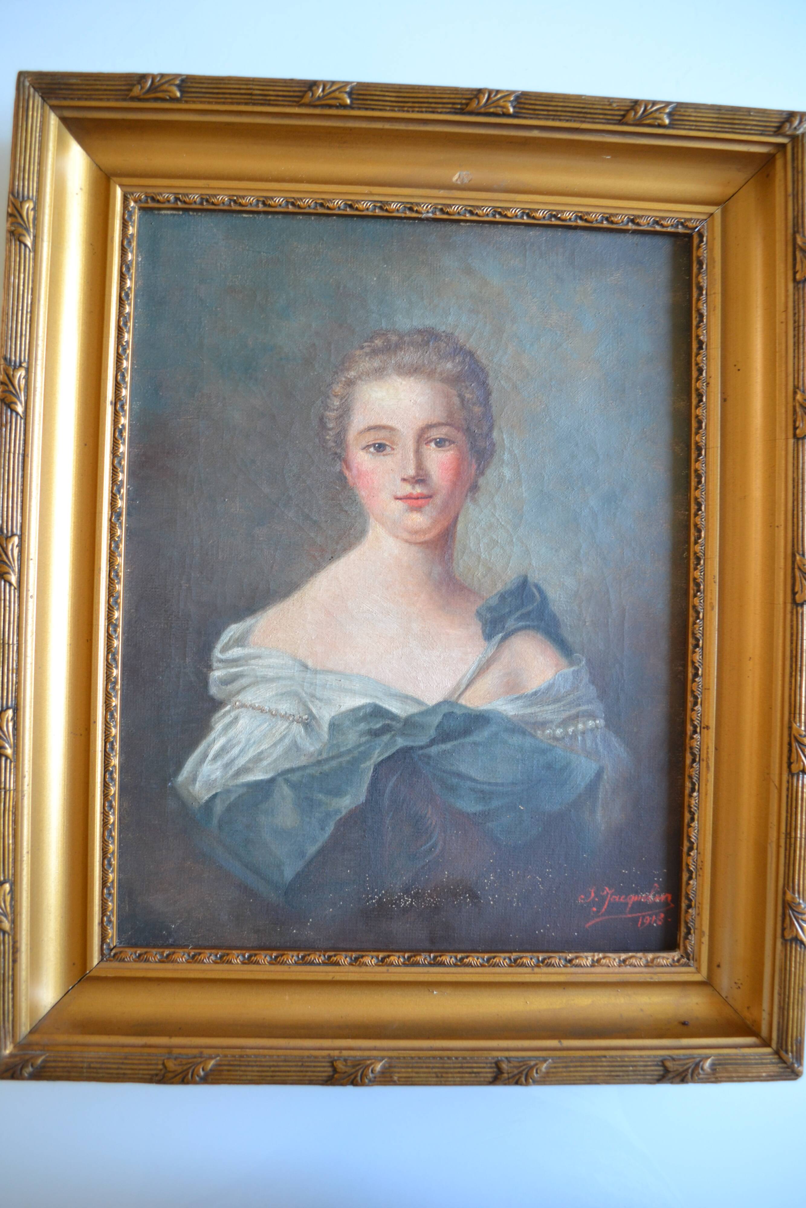Portrait of Madame de Pompadour as Diana after Nattier painting HST