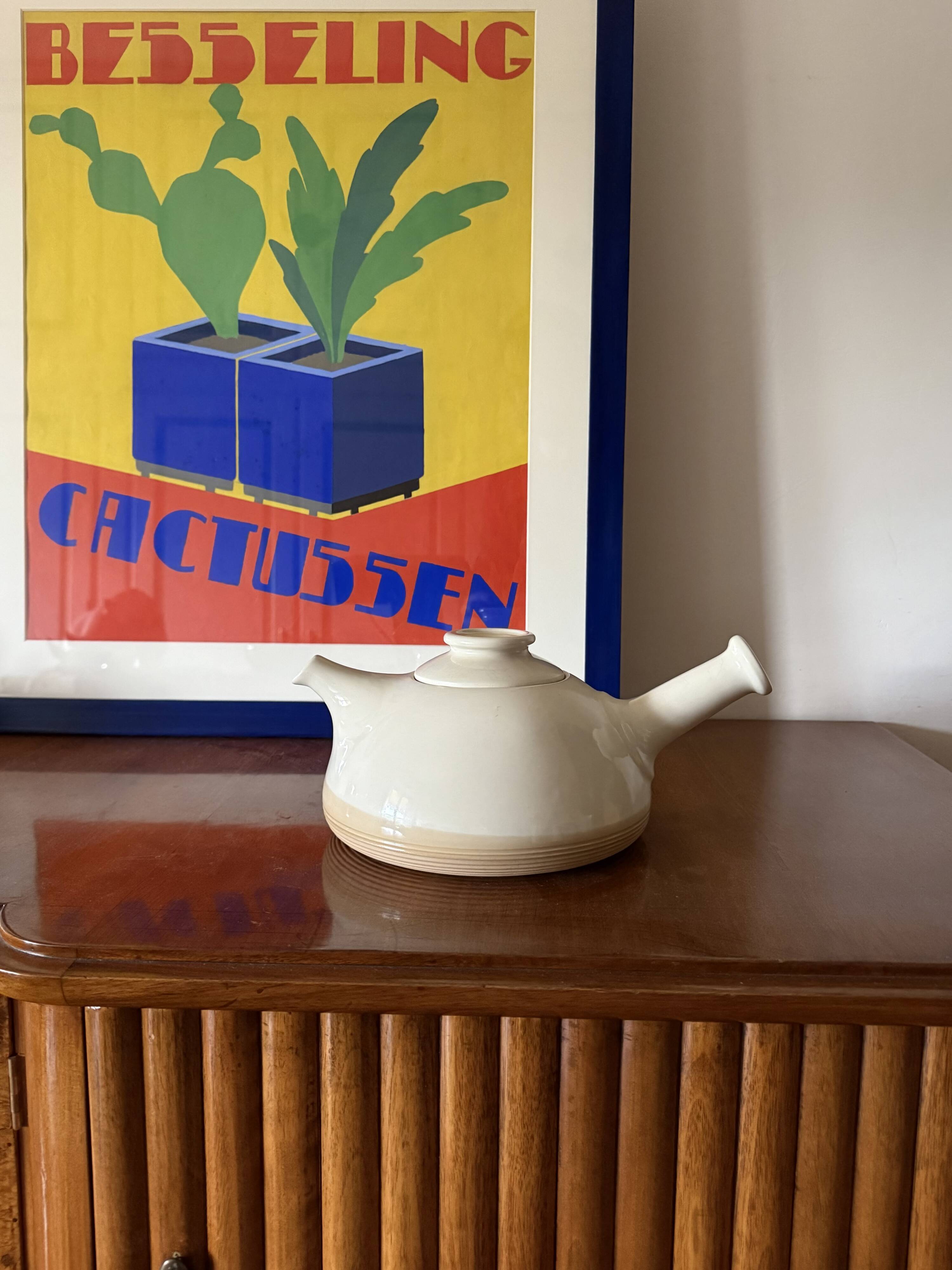 Mid-century Modern cream gres teapot, Franco Bucci Italy ca. 1970
