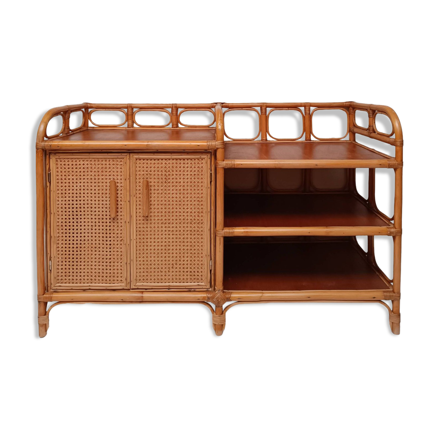 Vintage cane rattan and wood sideboard