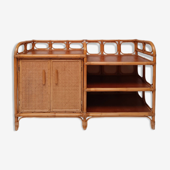 Vintage cane rattan and wood sideboard