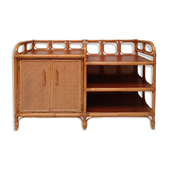 Vintage cane rattan and wood sideboard