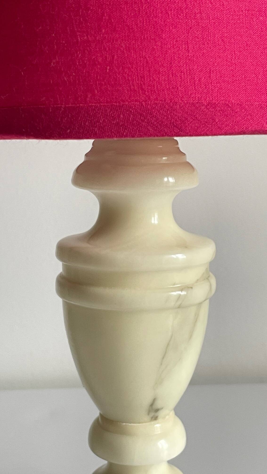 Vintage marble and fuchsia fabric lamp