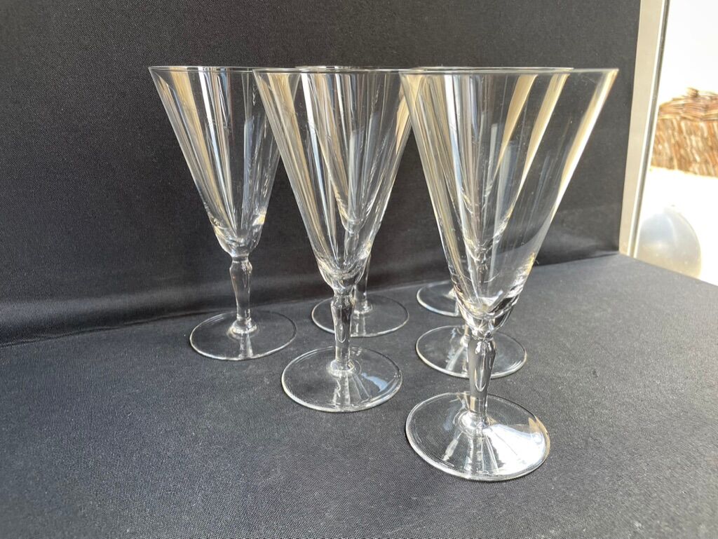 Conical foot glasses (6) - art nouveau - plain light blown crystal