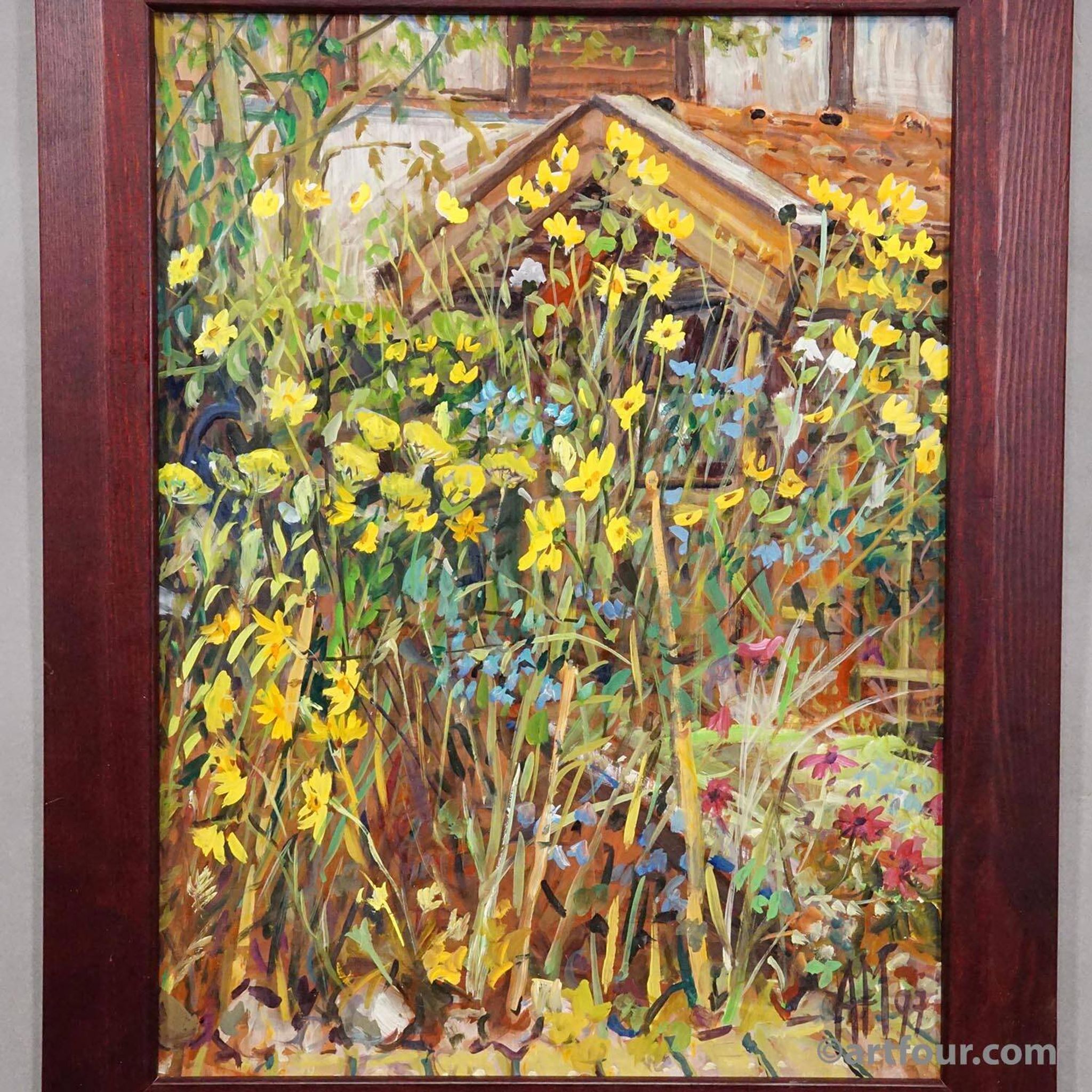 Large oil painting of a garden landscape, Alexander Michael 1997