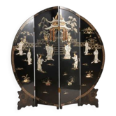 Chinese export black lacquer and mother-of-pearl folding screen, mid-20th century