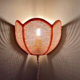 Vintage lampshade wall light in pink natural material