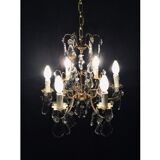Cage chandelier 6 lights in bronze and crystal