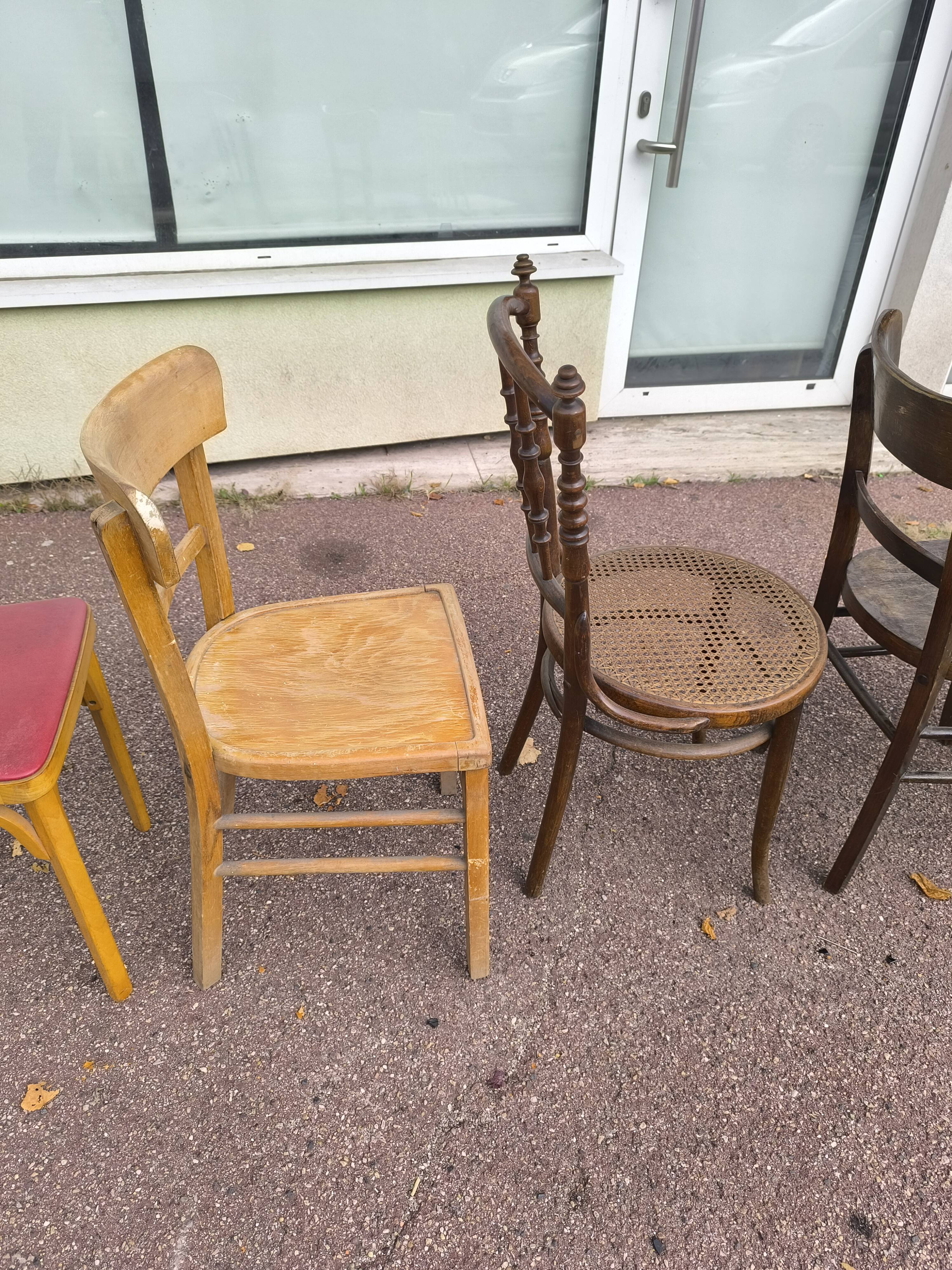 set of 6 mismatched vintage bistro chairs - wood