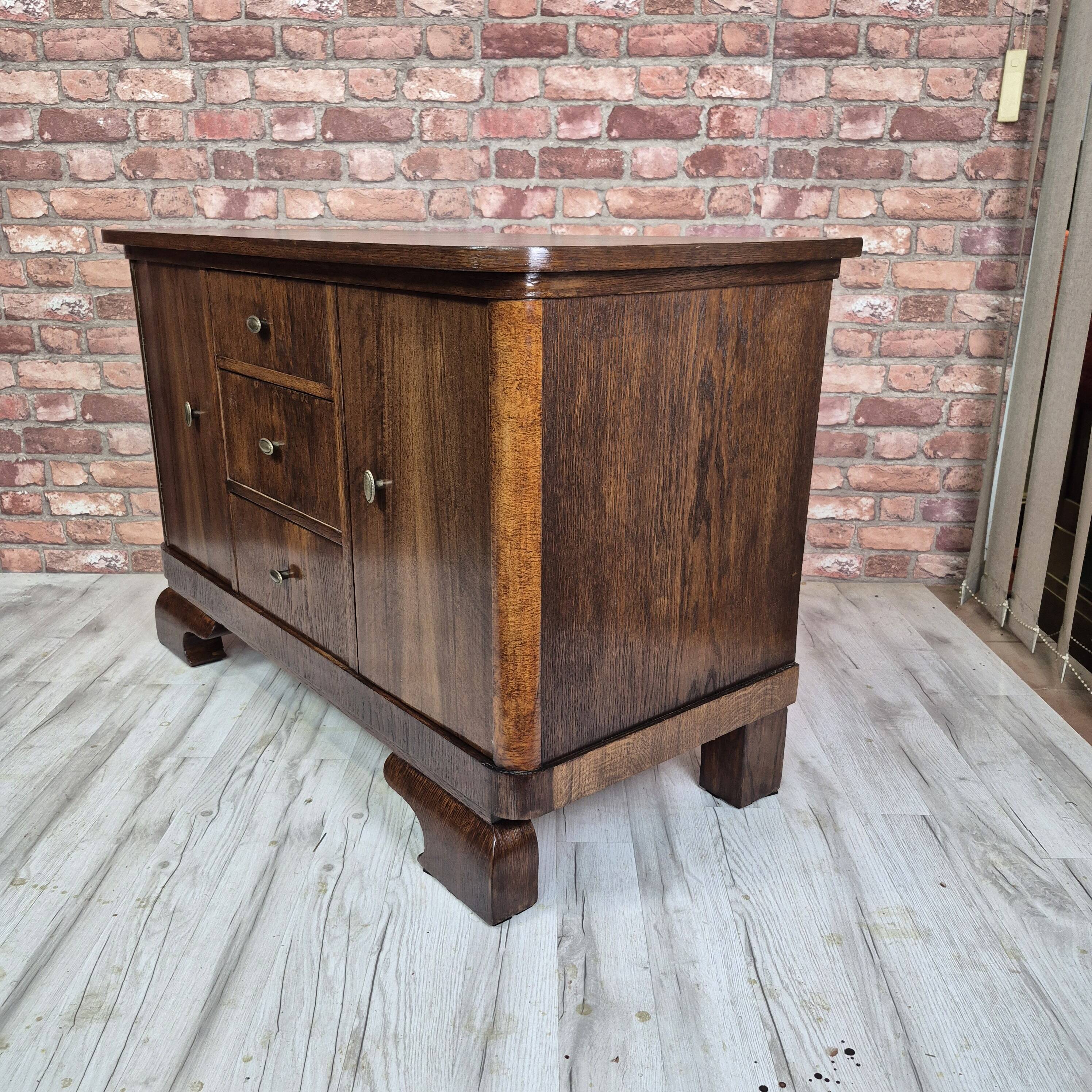 Restored Art Deco Walnut & Oak Commode TV Console 1940s