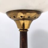 Opaline Glass, Beech and Brass Floor Lamp with Marble Base, Italy
