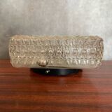 Antique Ceiling Light Sconce Molded Glass + Black Metal Bracket Vintage