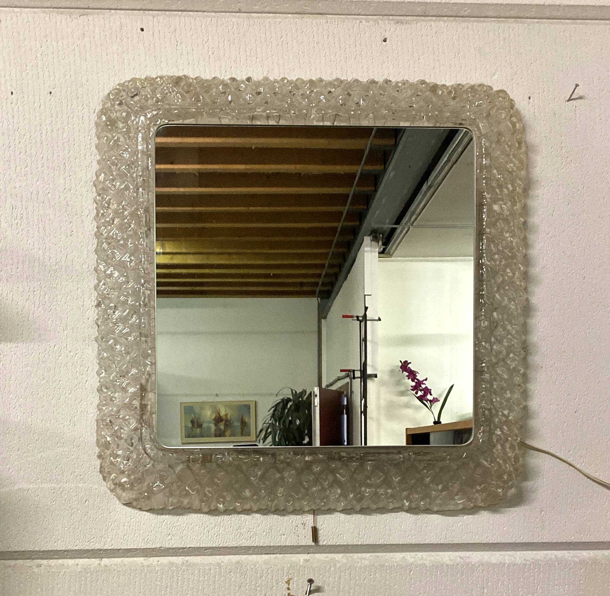 Ice mirror by Egon Hilleband square with light 1970s