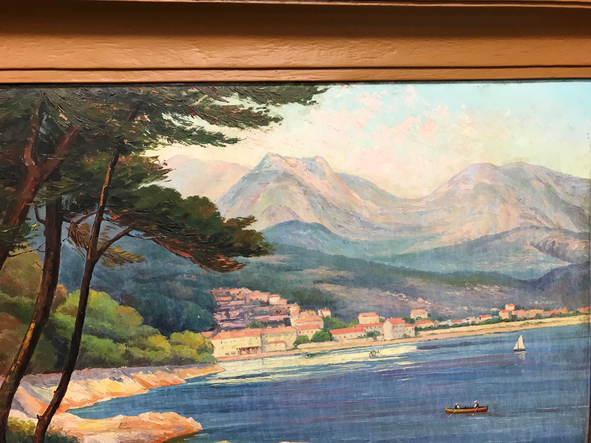 MANANT JEAN BAPTISTE OIL PAINTING SIGNED. SMALL MEDITERRANEAN PORT COTE D'AZUR