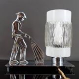 Rare Art Deco "Fire Soldier" Chromed Bronze Lamp, Poland, 1950-60