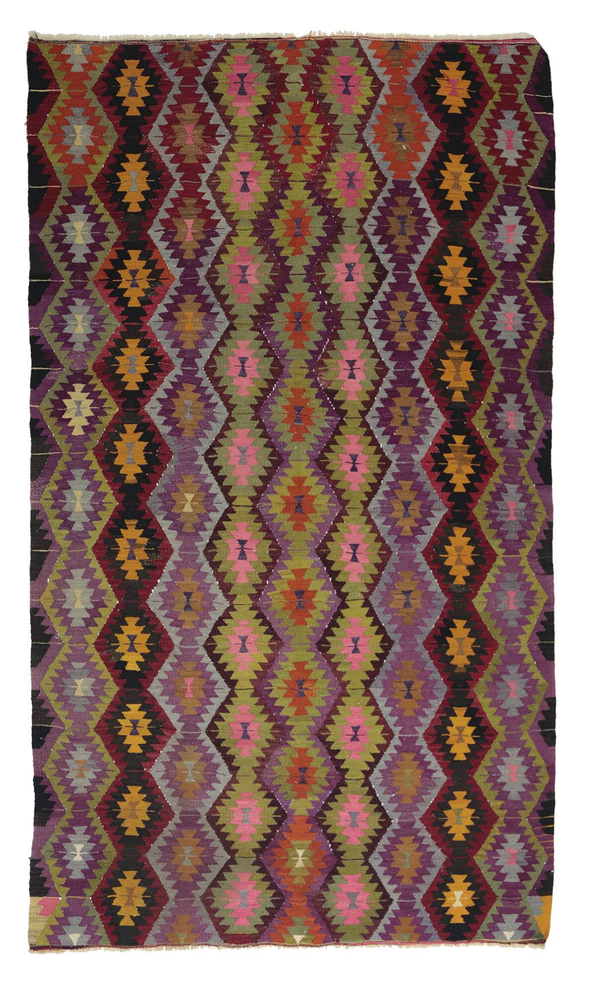 Turkish Kilim Yuruk Vintage 165x275 cm Geometric Pink Green Yellow