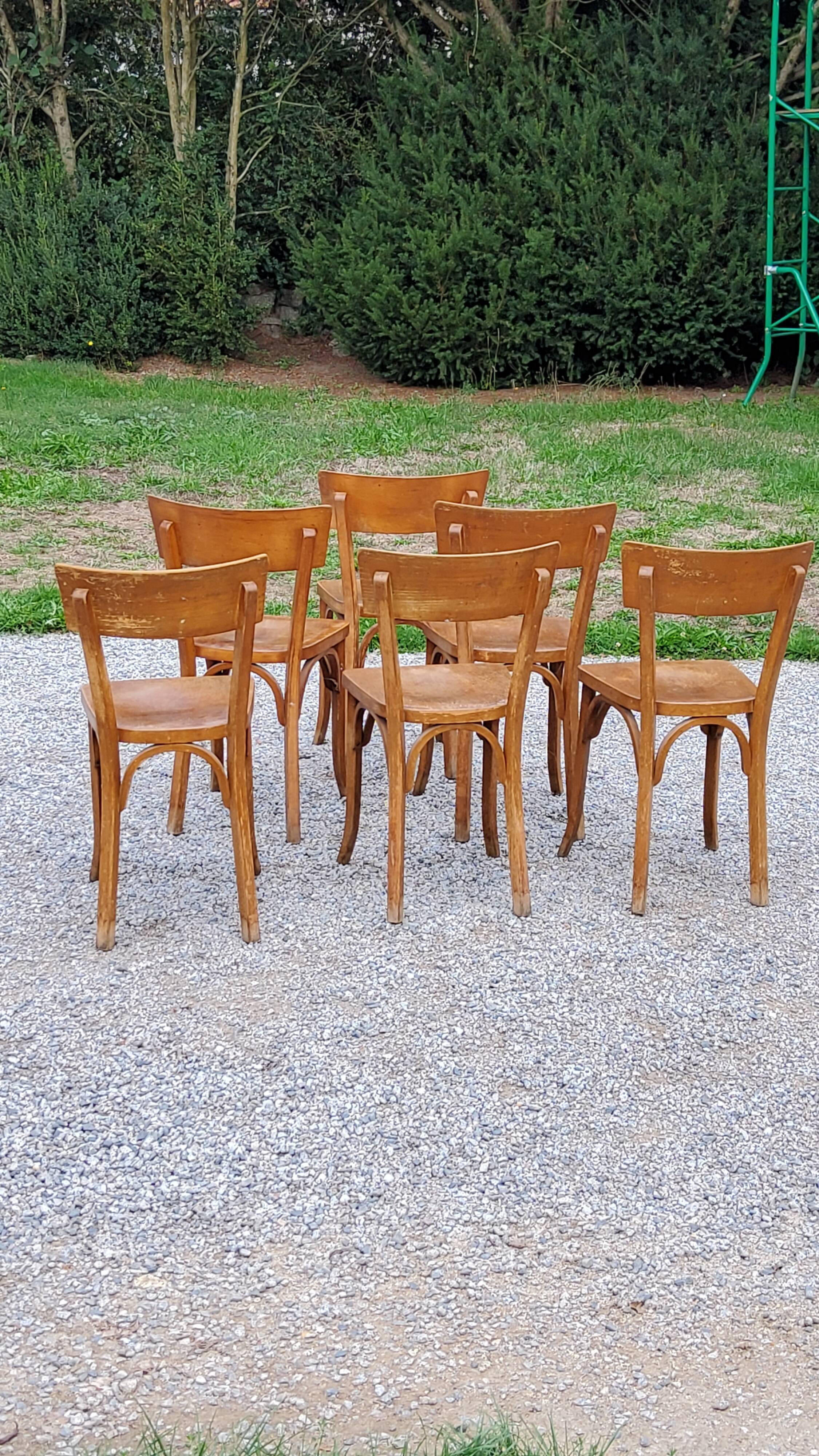 Set of 6 Baumann bistro chairs from the 50s stamp with iron